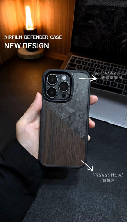 Defender Case - Ghost Metallic Black 鑄造幽靈黑 x Walnut Wood 胡桃木