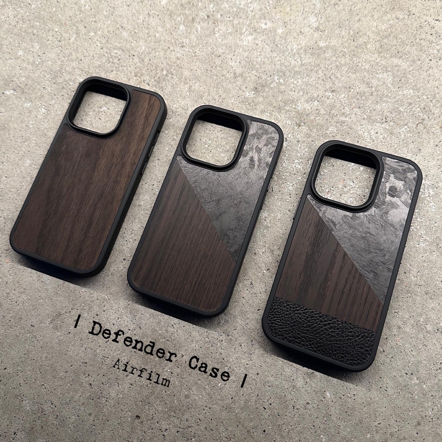 Defender Case - Ghost Metallic Black 鑄造幽靈黑 x Walnut Wood 胡桃木